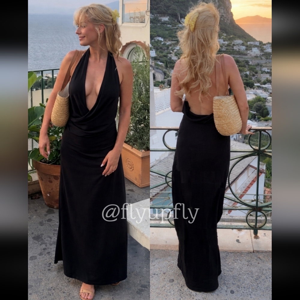 Zara Black Halter-Style Maxi Dress